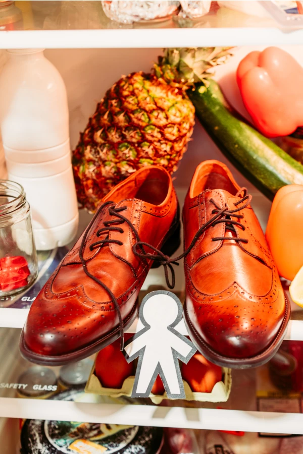 buty umieszczone w lodówce